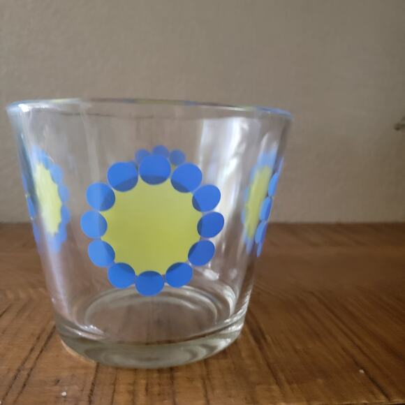 Vintage 1970s Colony Ice Bucket Blue Green Flower Mod Glass Mid Century Bowl - Picture 3 of 10